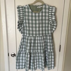 English Factory Sage Gingham Mini Dress